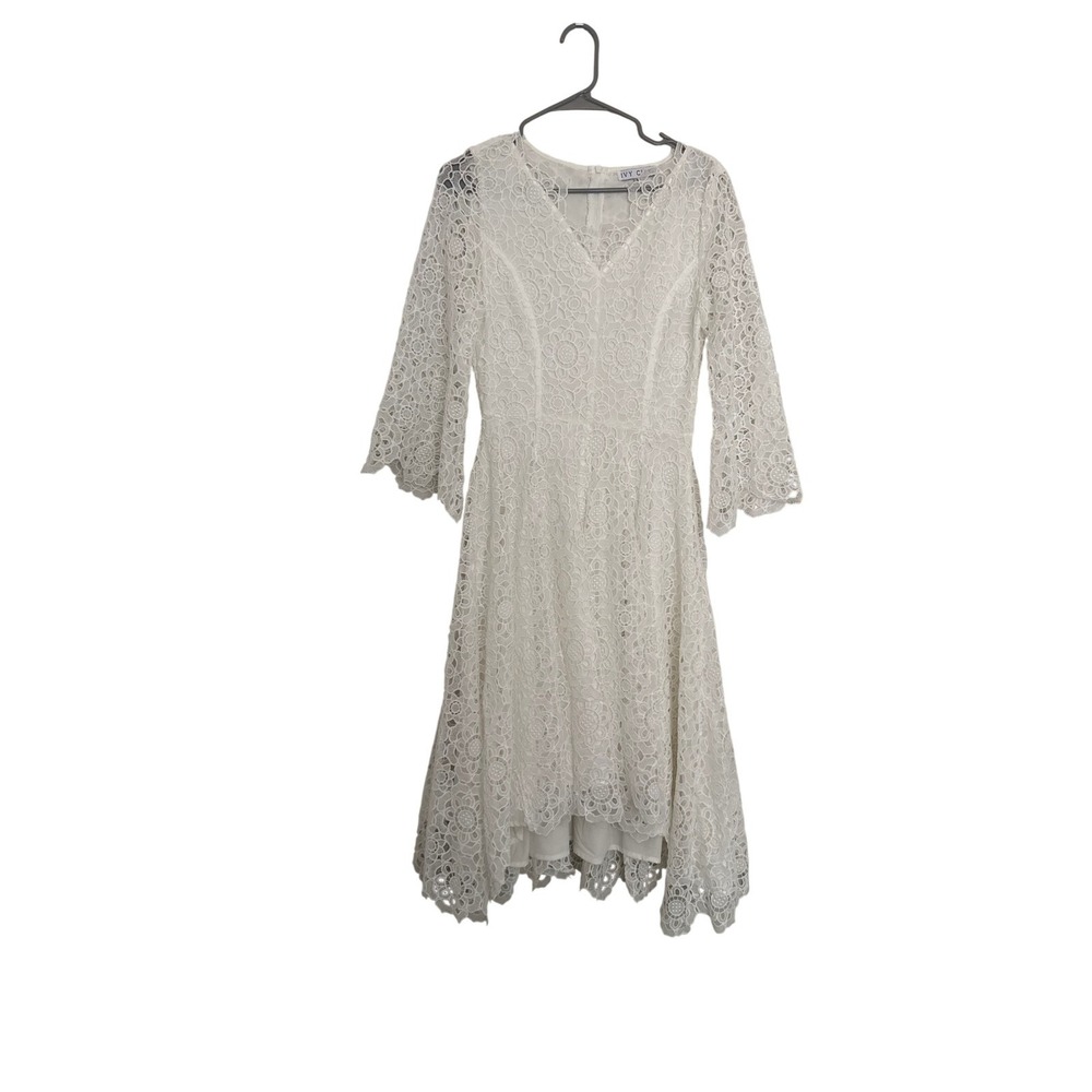 Ivy City Co Estelle White Lace Midi Dress Bridal Shower Cottagecore XS - Picture 3 of 8